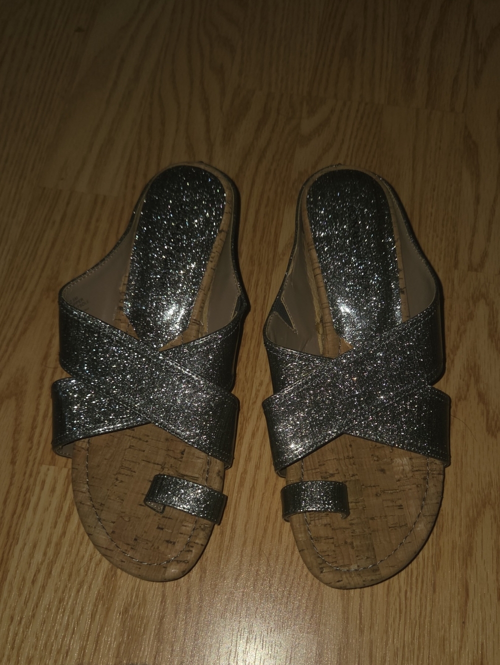 Donald/puner Glitter Cross-Strap Slide Sandals. Leather Straps
